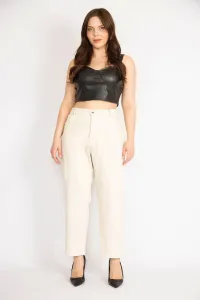 Şans Women's Beige Large Size 5 Pocket Lycra Jeans