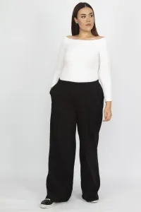 Şans Women's Black Large Size Cotton Fabric Tracksuit Bottom with Side Pockets