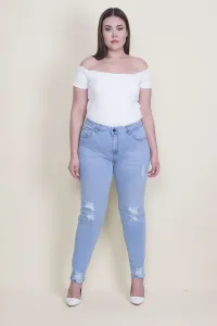 Şans Women's Blue Large Size Ripped Detailed Skinny Jeans #9096704