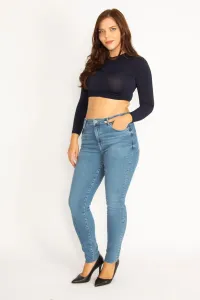 Şans Women's Large Size Blue 5 Pocket Skinny Jean Trousers