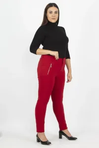 Şans Women's Plus Size Claret Red Zipper Detailed Trousers