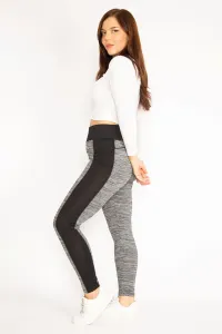 Şans Women's Large Size Gray Side Stripe Detailed Sports Leggings Trousers