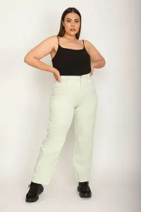 Şans Women's Large Size Green Comfortable Cut 5 Pocket Jeans Trousers