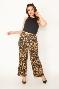 Şans Women's Large Size Leopard Half Lined Pants with Elastic Waist