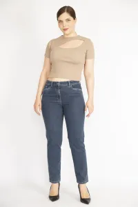 Şans Women's Large Size Navy Blue Front Pocket Lycra Jeans