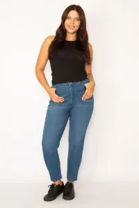 Şans Women's Plus Size Navy Blue Lycra 5-Pocket Jeans Trousers
