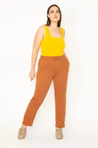 Şans Women's Plus Size Tan Sweatpants with Elastic Waist Bottom