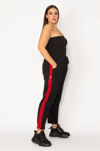 Şans Women's Plus Size Black Two Side Opening Combi Zippered Elastic Waist Trousers
