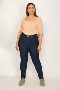 Şans Women's Plus Size Navy Blue 5-Pocket Skinny Jeans Pants