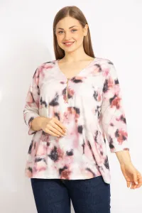 Şans Women's Colorful Plus Size Front Pat Zippered Capri Sleeve Tunic