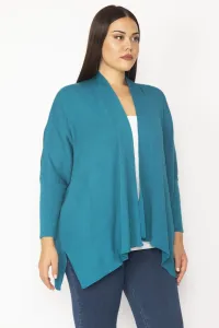 Şans Women's Green Plus Size Knitwear Cardigan with Slit Detail