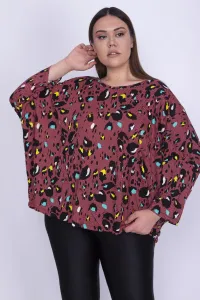 Şans Women's Plus Size Colorful, Comfortable Cut, Bat Sleeves Patterned Tunic