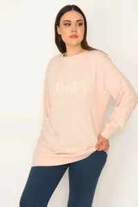 Şans Women's Plus Size Pink Front Printed Sweatshirt