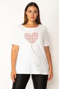 Şans Women's Plus Size White Cotton Fabric Heart Printed Blouse #9155398