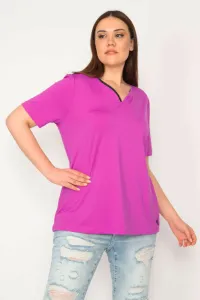 Şans Women's Lilac Plus Size Single Collar Welt Sports Blouse