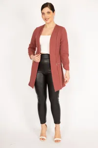 Şans Women's Pale Pink Plus Size Ornamental Zipper Pocket Unlined Jacket