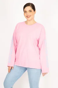 Şans Women's Pink Large Size Sleeve Printed Sweatshirt