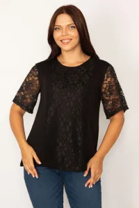 Şans Women's Large Size Black Lace Detailed Blouse