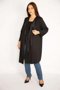 Şans Women's Large Size Black Casual Collar Cape #9054301