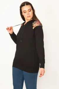 Şans Women's Plus Size Black Sequin Detail Hooded Sweatshirt