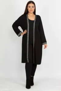 Şans Women's Plus Size Black Silvery Detail Long Cardigan #9094380