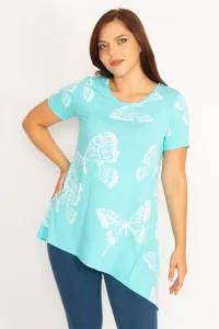 Şans Women's Plus Size Blue Butterfly Patterned Blouse #9098464