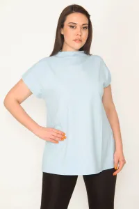 Şans Women's Plus Size Blue Organic Cotton Crew Neck Cup Blouse #9159923