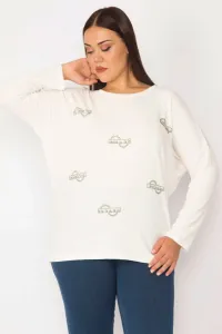 Şans Women's Plus Size Tunic With Bone Stones And Print Detail