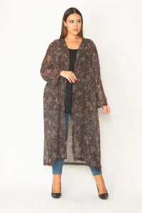 Şans Women's Plus Size Colorful Chiffon Fabric Patterned Long Cardigan #9100183