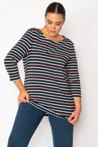 Şans Women's Large Size Colorful Crew Neck Striped Tunic #9060259
