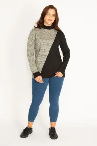 Şans Women's Plus Size Gray Checkered Sweatshirt