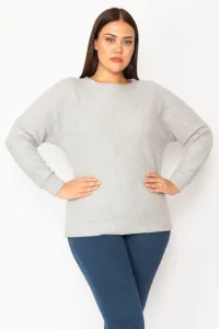Şans Women's Plus Size Gray Self Bias Striped Sweatshirt