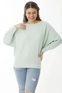 Şans Women's Plus Size Green Viscose Striped Wool Viscose Blouse with Bat Sleeve