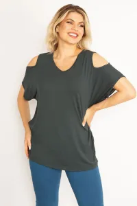 Şans Women's Plus Size Green Off-the-Shoulder Off-the-Shoulder Blouse