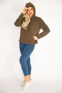 Şans Women's Plus Size Khaki Hooded Kangaroo Pocket Fleece Sweatshirt #9057515