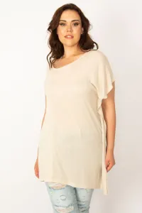 Şans Women's Plus Size Mink Side Detailed Blouse #9097984