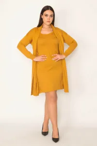 Şans Women's Plus Size Mustard Front With Dress Cardigan #9266366