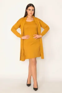 Şans Women's Plus Size Mustard Front With Dress Cardigan
