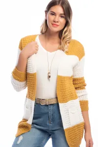 Şans Women's Plus Size Mustard Openwork Knit Colored Cardigan #9064165