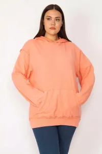 Şans Women's Plus Size Orange Hooded Kangaroo Pocket Sweatshirt #9165197