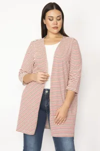 Şans Women's Plus Size Patterned Cotton Fabric Striped Cardigan