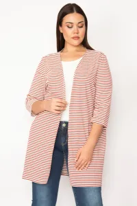 Şans Women's Large Size Patterned Cotton Fabric Striped Cardigan
