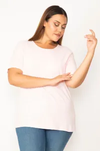 Şans Women's Plus Size Pink Cotton Fabric Crew Neck Short Sleeve Blouse #9101574