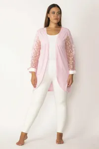 Şans Women's Large Size Pink Lace Detailed Dressing Gown #9088372