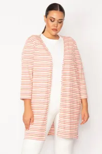 Şans Women's Plus Size Pink Striped Viscose Cardigan