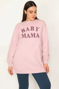 Şans Women's Large Size Pink Front Printed Sweatshirt