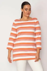 Şans Women's Plus Size Powder Cotton Cotton Crewneck Striped Tunic
