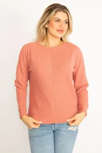 Şans Women's Plus Size Powder Self Bias Striped Sweatshirt