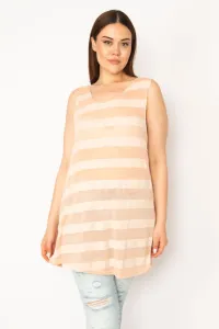 Şans Women's Plus Size Powder Thin Viscose Fabric Striped Sleeveless Blouse