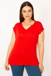 Şans Women's Large Size Red Lace Detailed Blouse #9059454